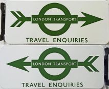 London Transport enamel DIRECTION SIGN 'London Transport Travel Enquiries' featuring LT's famous