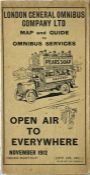 November 1912 London General Omnibus Company pocket MAP AND GUIDE TO OMNIBUS SERVICES. Featuring a