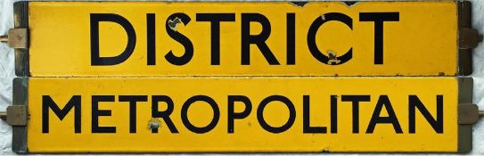 London Underground O/P/Q-Stock enamel DESTINATION PLATE reading 'District' on one side and '