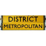 London Underground O/P/Q-Stock enamel DESTINATION PLATE reading 'District' on one side and '