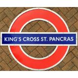 London Underground enamel PLATFORM ROUNDEL from King's Cross St Pancras station. c1980s/90s and