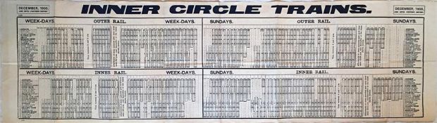 1905 London Underground Inner Circle Trains TIMETABLE POSTER. December 1905 and until further