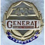 London General Country Services Inspector's CAP BADGE, serial no 48. Laurel-leaf design, in nickel-