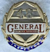 London General Country Services Inspector's CAP BADGE, serial no 48. Laurel-leaf design, in nickel-