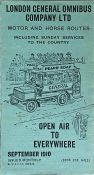 London General Omnibus Company Ltd fold-out LEAFLET of Motor and Horse Routes dated September 1910