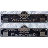 London Transport RT/RTL bus BODYBUILDER'S PLATES for Park Royal Vehicles Ltd and Weymann's Ltd