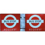 London Transport enamel BUS STOP FLAG 'Request'. A traditional 'boat'-type (two-sided, hollow)