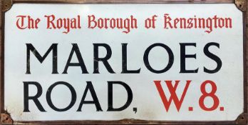 A Royal Borough of Kensington enamel STREET SIGN from Marloes Road, W8, a residential steet just