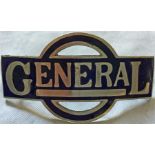 London "General" Omnibus Company bus driver's/conductor's CAP BADGE in blue enamel as issued from