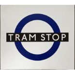 London Transport enamel TRAM STOP FLAG (compulsory version). A single-sided plate (18" x 15" -