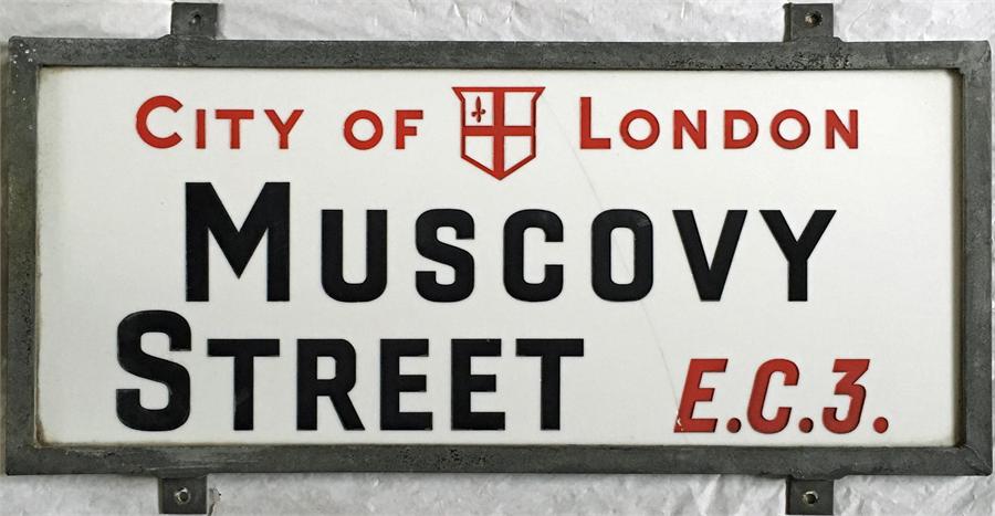 A City of London STREET SIGN from Muscovy Street, EC3, a small street off Trinity Square, near Tower