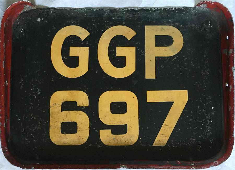 London Transport Trolleybus rear REGISTRATION PLATE GGP 697 from the first of the 1941 Leyland/MCW