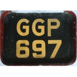 London Transport Trolleybus rear REGISTRATION PLATE GGP 697 from the first of the 1941 Leyland/MCW