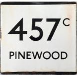 London Transport bus stop enamel E-PLATE for route 457C destinated Pinewood. A special service to