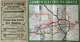 c1908 Central London Railway POCKET MAP. Although the cover and reverse side are purely CLR, the map
