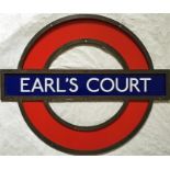 London Underground framed enamel PLATFORM ROUNDEL SIGN from Earl's Court station, probably from