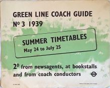 Original 1939 London Transport PANEL POSTER 'Green Line Coach Guide No 3, 1939 - Summer