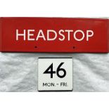 London Transport bus stop enamel Q-PLATE 'Headstop' plus an enamel E-PLATE for route 46 Mon-Fri.