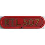 London Transport bus FLEETNUMBER BONNET PLATE from Leyland RTL 507. The original bus bearing this