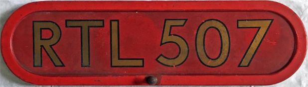 London Transport bus FLEETNUMBER BONNET PLATE from Leyland RTL 507. The original bus bearing this