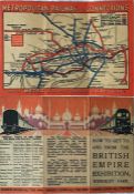 1924 Metropolitan Railway small POCKET CARD MAP "How to get to and from the British Empire