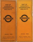 London Underground linen-card POCKET MAPS from the Stingemore-designed series of 1925-32. These