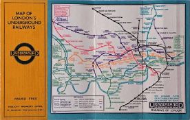 London Underground linen-card POCKET MAP from the Stingemore-designed series of 1925-32. This is the