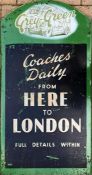 Grey-Green Coaches booking agent metal ADVERTISING BOARD 'Coaches daily from here to London' with an