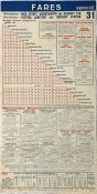 LCC Tramways paper FARECHART for Kingsway Subway route 31 between Hackney and Tooting/Wandsworth.