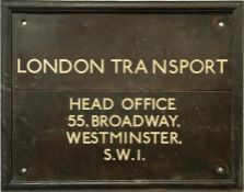 London Transport bronze, framed OWNERSHIP SIGN from a bus garage with head office address of 55