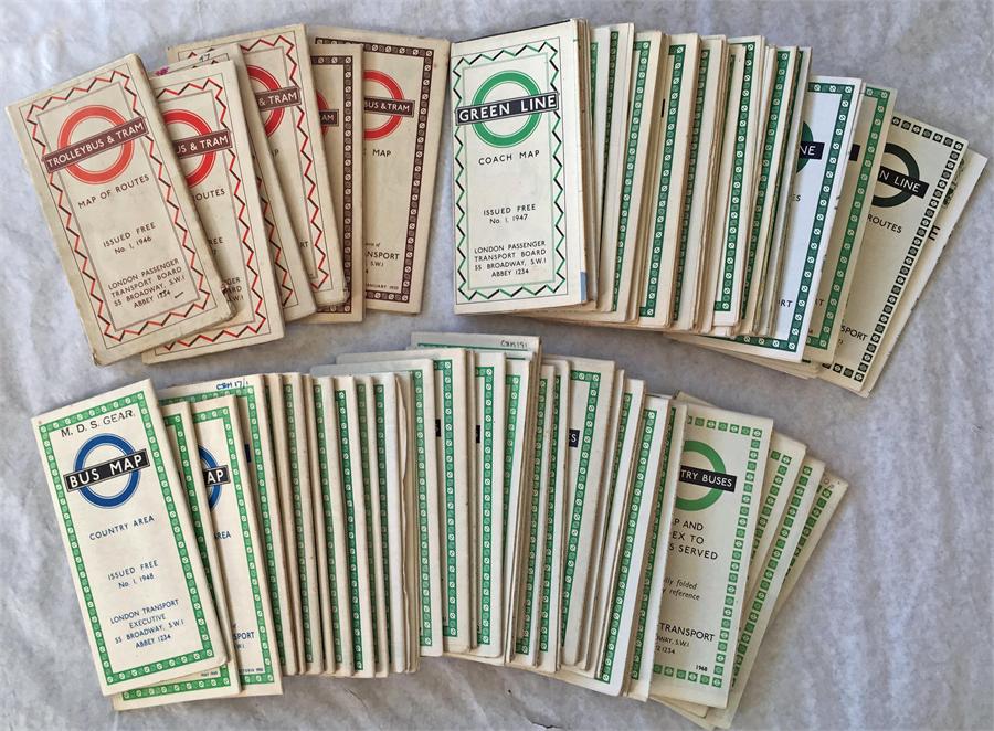 Quantity of London Transport POCKET MAPS comprising 6 x Trolleybus & Tram, 1946-50, 38 x Green Line,