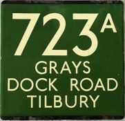 London Transport coach stop enamel E-PLATE for Green Line route 723A destinated Grays, Dock Road,