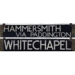 London Underground CO/CP Stock enamel DESTINATION PLATE for Hammersmith via Paddington/Whitechapel