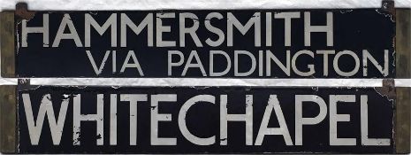 London Underground CO/CP Stock enamel DESTINATION PLATE for Hammersmith via Paddington/Whitechapel