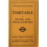 London Transport Inspector's TIMETABLE of Trams and Trolleybuses dated November 10, 1948. In very