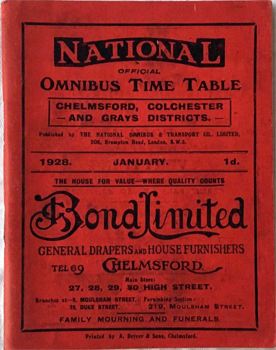 National Omnibus & Transport Co Ltd TIMETABLE BOOKLET for Chelmsford, Colchester and Grays Districts