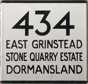London Transport bus stop enamel E-PLATE for route 434 destinated East Grinstead, Stone Quarry