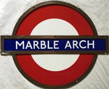 London Underground framed enamel PLATFORM ROUNDEL SIGN from Marble Arch station on the Central Line.