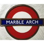 London Underground framed enamel PLATFORM ROUNDEL SIGN from Marble Arch station on the Central Line.