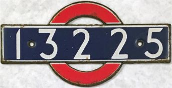 London Transport Underground enamel STOCK-NUMBER PLATE '13225' from 1938 P-Stock Driving Motor