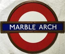 London Underground framed enamel PLATFORM ROUNDEL SIGN from Marble Arch station on the Central Line.