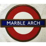 London Underground framed enamel PLATFORM ROUNDEL SIGN from Marble Arch station on the Central Line.