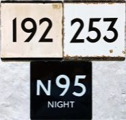 A small selection of London Transport bus stop enamel E-PLATES for routes 192, 253 and night route