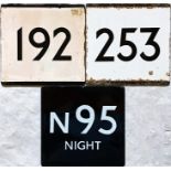 A small selection of London Transport bus stop enamel E-PLATES for routes 192, 253 and night route