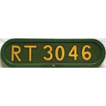 London Transport/London Country BONNET FLEETNUMBER PLATE from green RT 3046. The original RT 3046