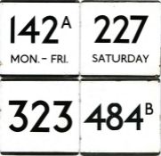 Selection of London Transport bus stop enamel E-PLATES for routes 142A (proposed in 1968 but never