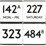 Selection of London Transport bus stop enamel E-PLATES for routes 142A (proposed in 1968 but never