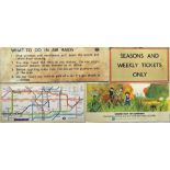 London Underground EPHEMERA, all paper on hardboard, comprising a WW2 air raids NOTICE (stained,