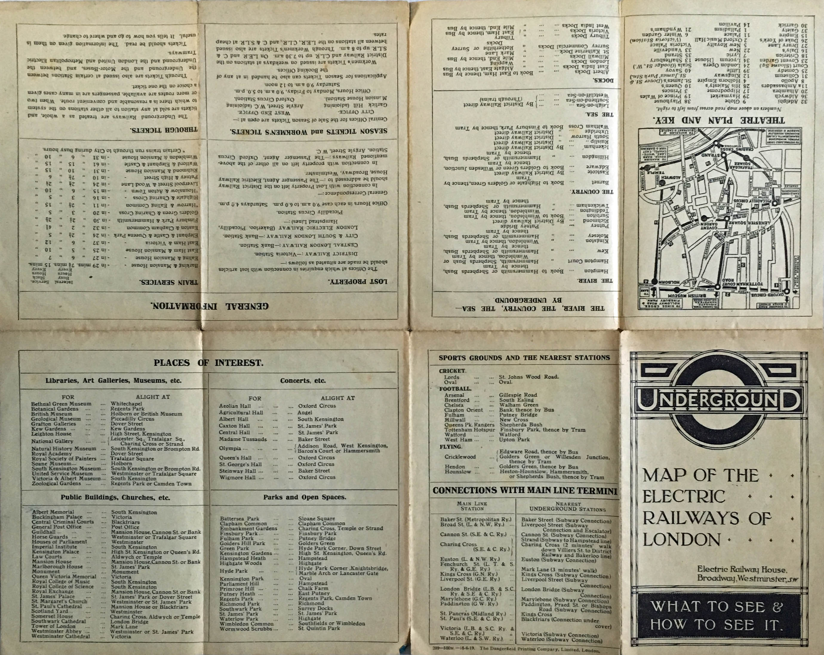 1919 London Underground MAP OF THE ELECTRIC RAILWAYS OF LONDON 'What to See & How to See it' with - Image 2 of 2