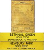 London Transport FAREBOARD (varnished paper chart on board) from an LT-type bus for route 73 dated